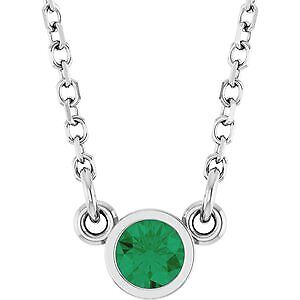 14k White Gold Lab-Grown Emerald Solitaire 16" Necklace for Women