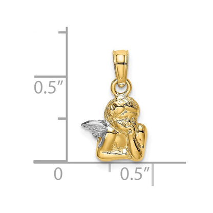 14k Yellow Gold Angel Resting On Elbow w/ Rhodium Wing Charm