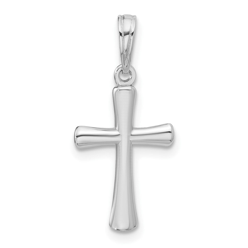 14K White Gold Polished Beveled Cross w Round Tips Charm