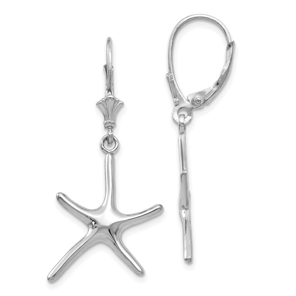 14K White Gold Dancing Starfish Drop Dangle Earrings