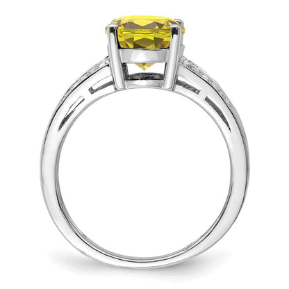 Sterling Silver Rhodium Diamond & Oval Lemon Quartz Ring Size 7