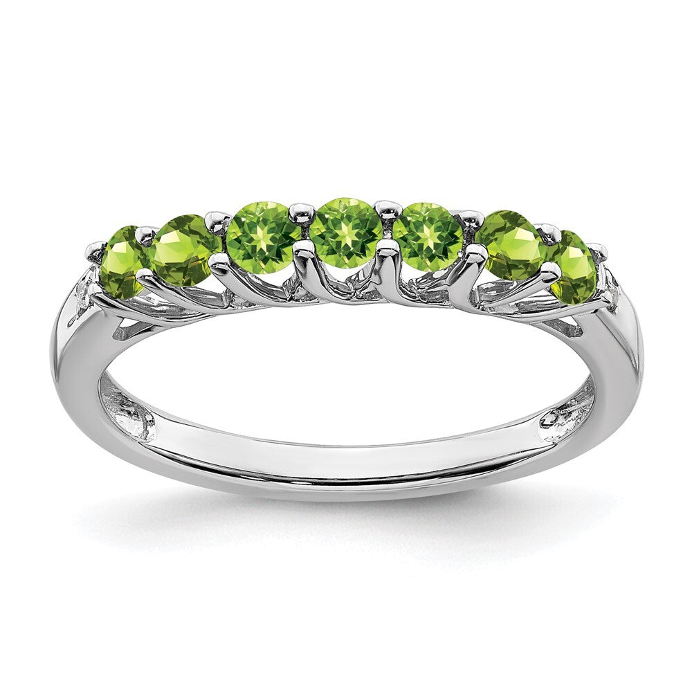 Sterling Silver Rhodium-plated Peridot and Diamond Ring Size 6