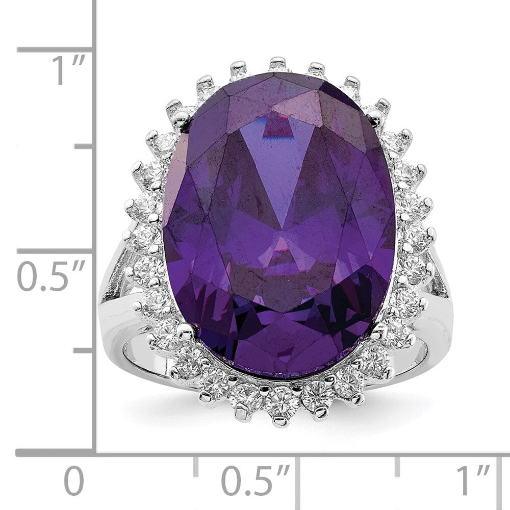 Sterling Silver Rhodium-plated Purple & Clear Cubic Zirconia Ring Size 8