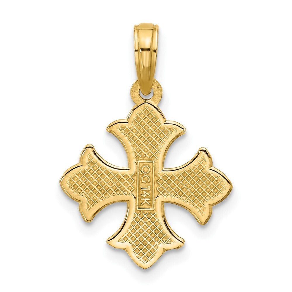 14k Yellow Gold Polished Beaded Fleur de Lis Cross Pendant for Women