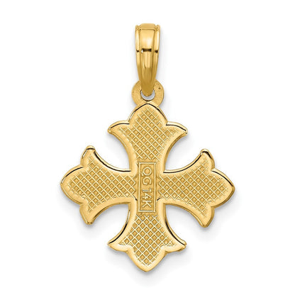 14k Yellow Gold Polished Beaded Fleur de Lis Cross Pendant for Women