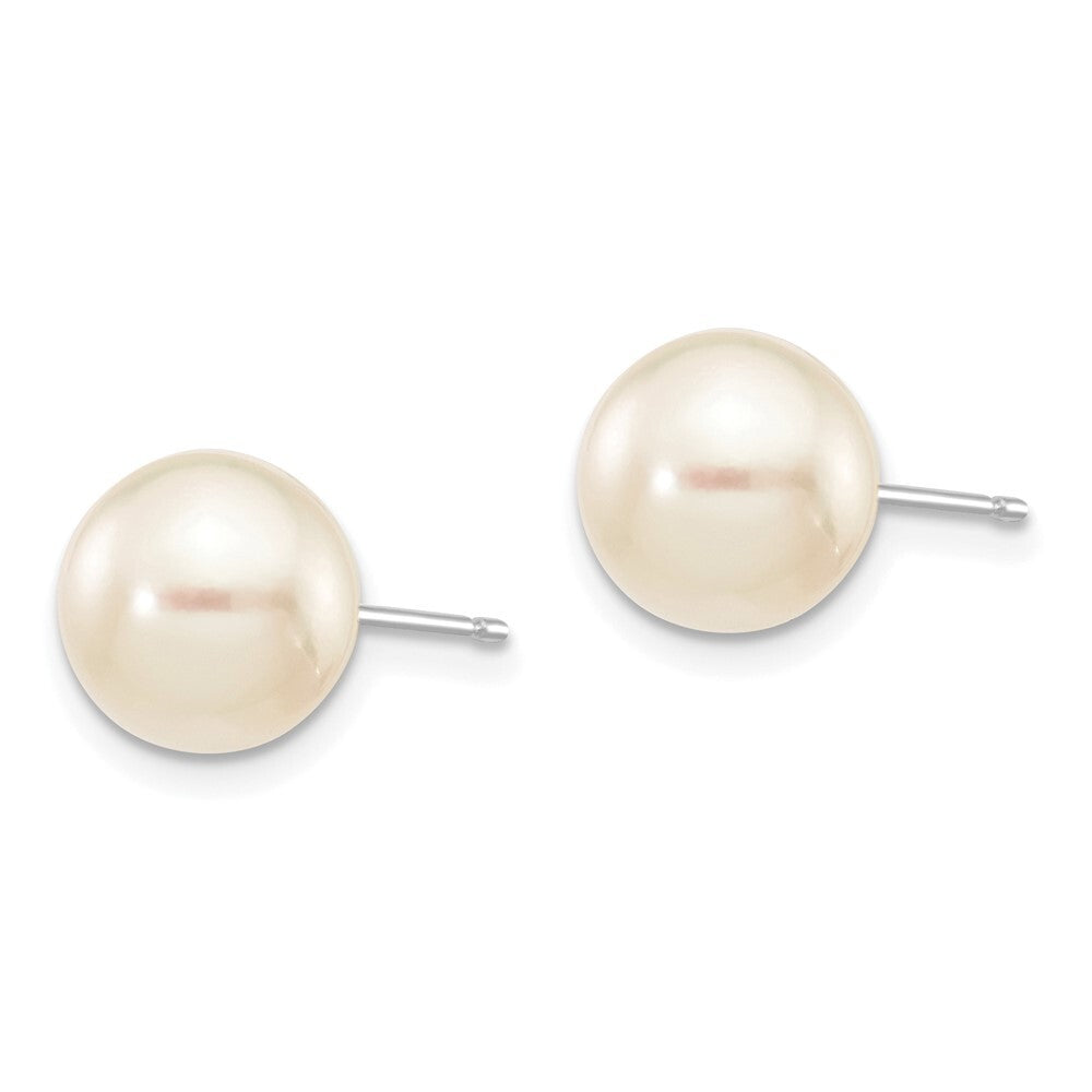 14k White Gold 8-9mm White Round Akoya Saltwater Cultured Pearl Stud Earrings