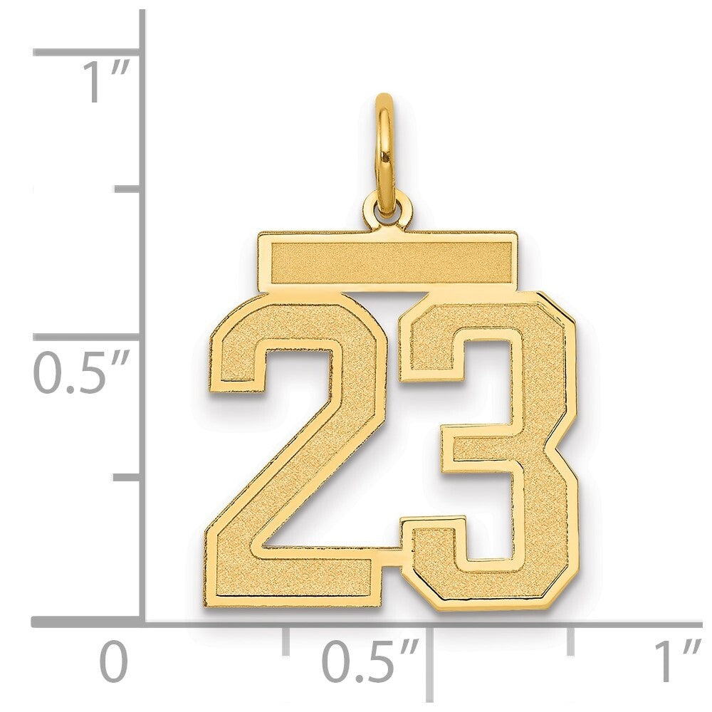 14k Yellow Gold Medium Satin Number 23 Charm Pendant for Women