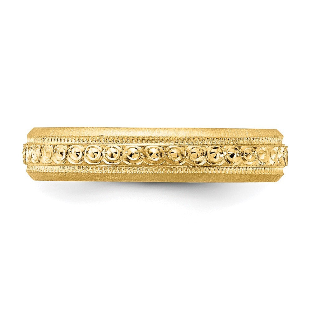 14K Yellow Gold 3mm Design Etched Wedding Band Size 8