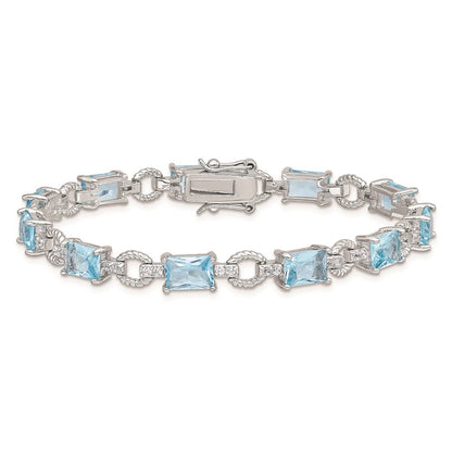 Sterling Silver Rhodium-plated Blue and Clear CZ Bracelet