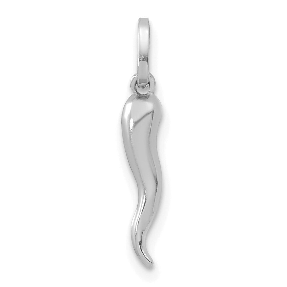 14k White Gold 3D Italian Horn Charm Pendant for Women