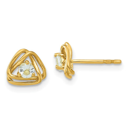 14k Yellow Gold Aquamarine Stud Earrings Gift for Women