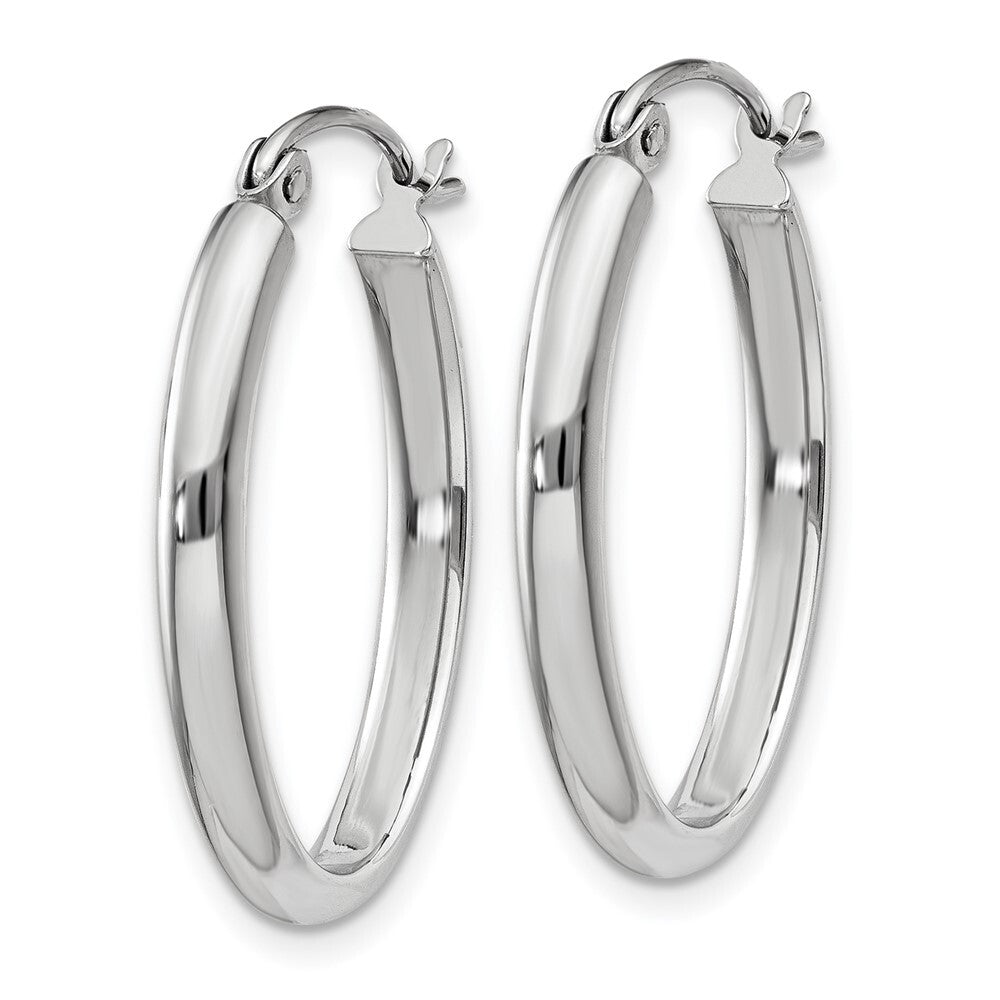 14k White Gold Polished 2.75mm Oval Tube Hoop Earrings Gift for Women