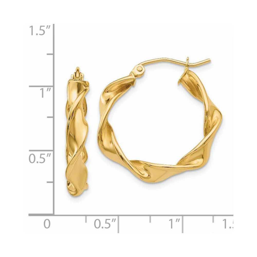 14k Yellow Gold 4.00mm Twisted Hoop Earrings Gift for Women