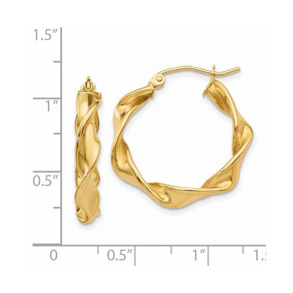 14k Yellow Gold 4.00mm Twisted Hoop Earrings Gift for Women