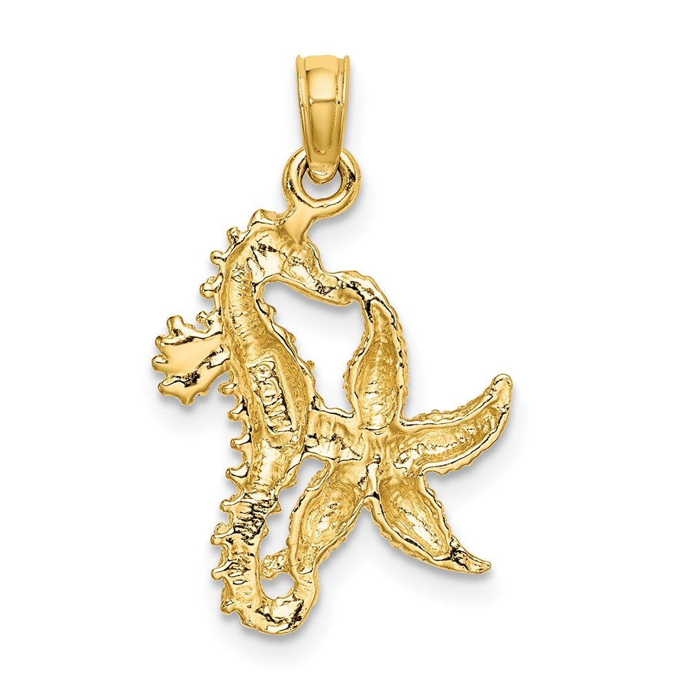 14k Yellow Gold Starfish and Seahorse Charm Pendant for Women
