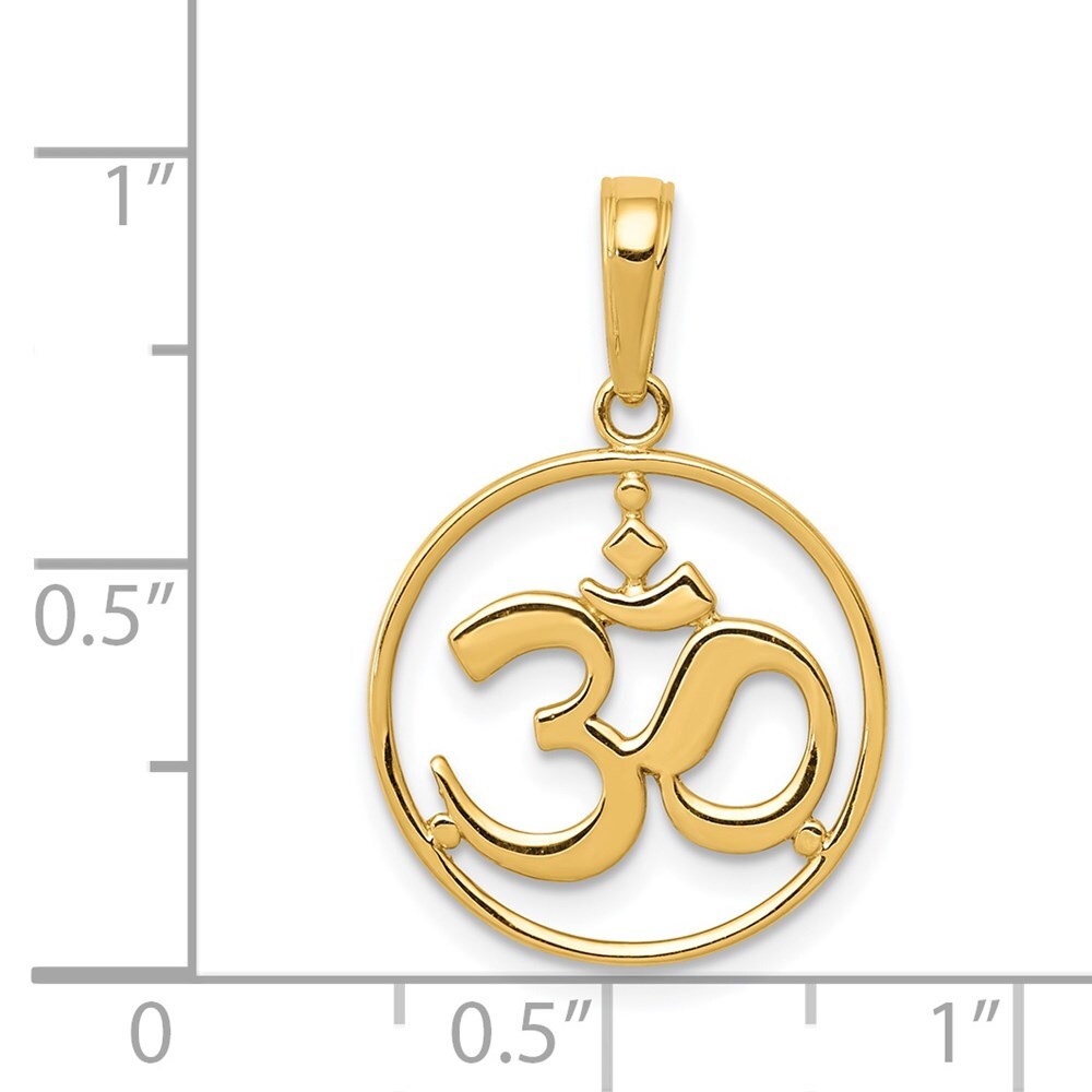 14k Yellow Gold Cut-out Round Frame Yoga Om Symbol Pendant for Women
