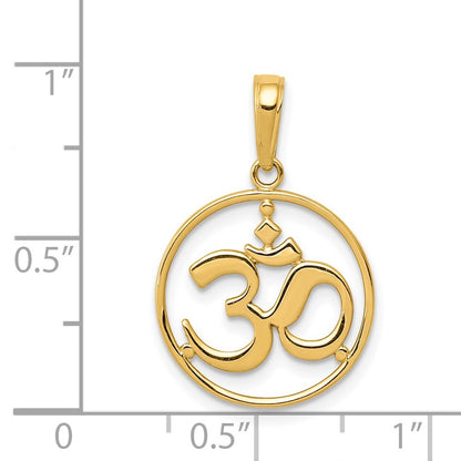 14k Yellow Gold Cut-out Round Frame Yoga Om Symbol Pendant for Women