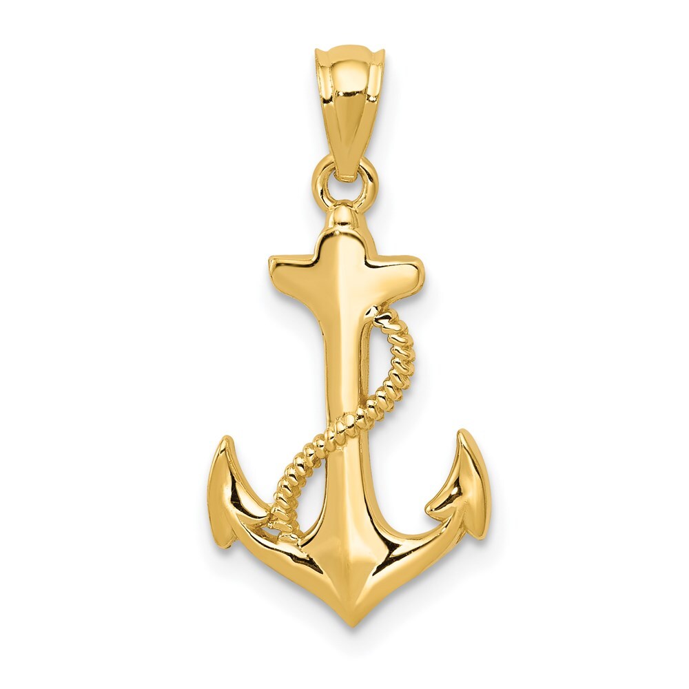 14k Yellow Gold Polished Anchor Pendant for Women