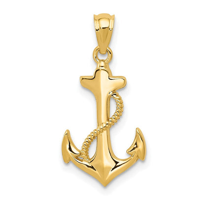 14k Yellow Gold Polished Anchor Pendant for Women