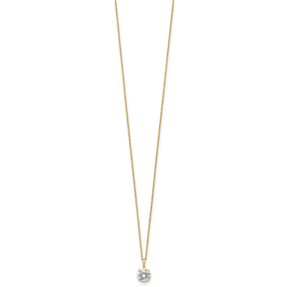 14k Yellow Gold Polished 6.00mm Round CZ Solitaire 18 inch Necklace