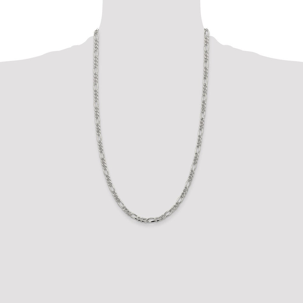 Sterling Silver 4.3mm Pav� Flat Figaro Chain