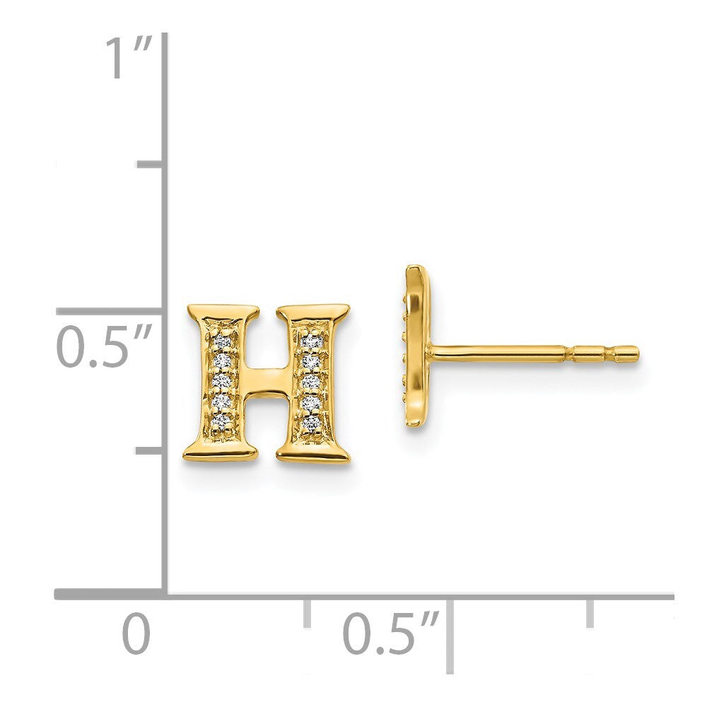 14k Yellow Gold Diamond Initial H Stud Earrings Gift for Women