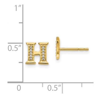 14k Yellow Gold Diamond Initial H Stud Earrings Gift for Women