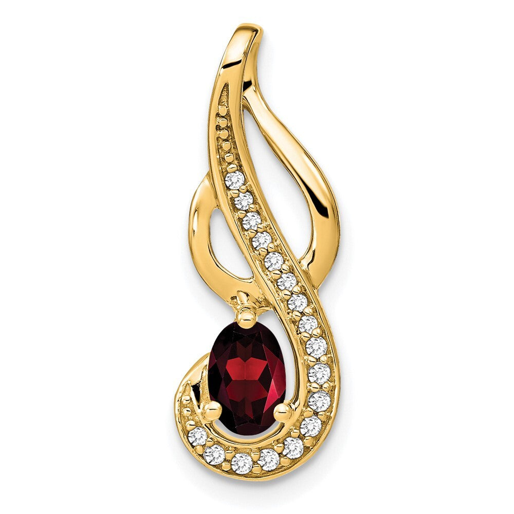 14k Yellow Gold Garnet and Diamond Swirl Pendant for Women