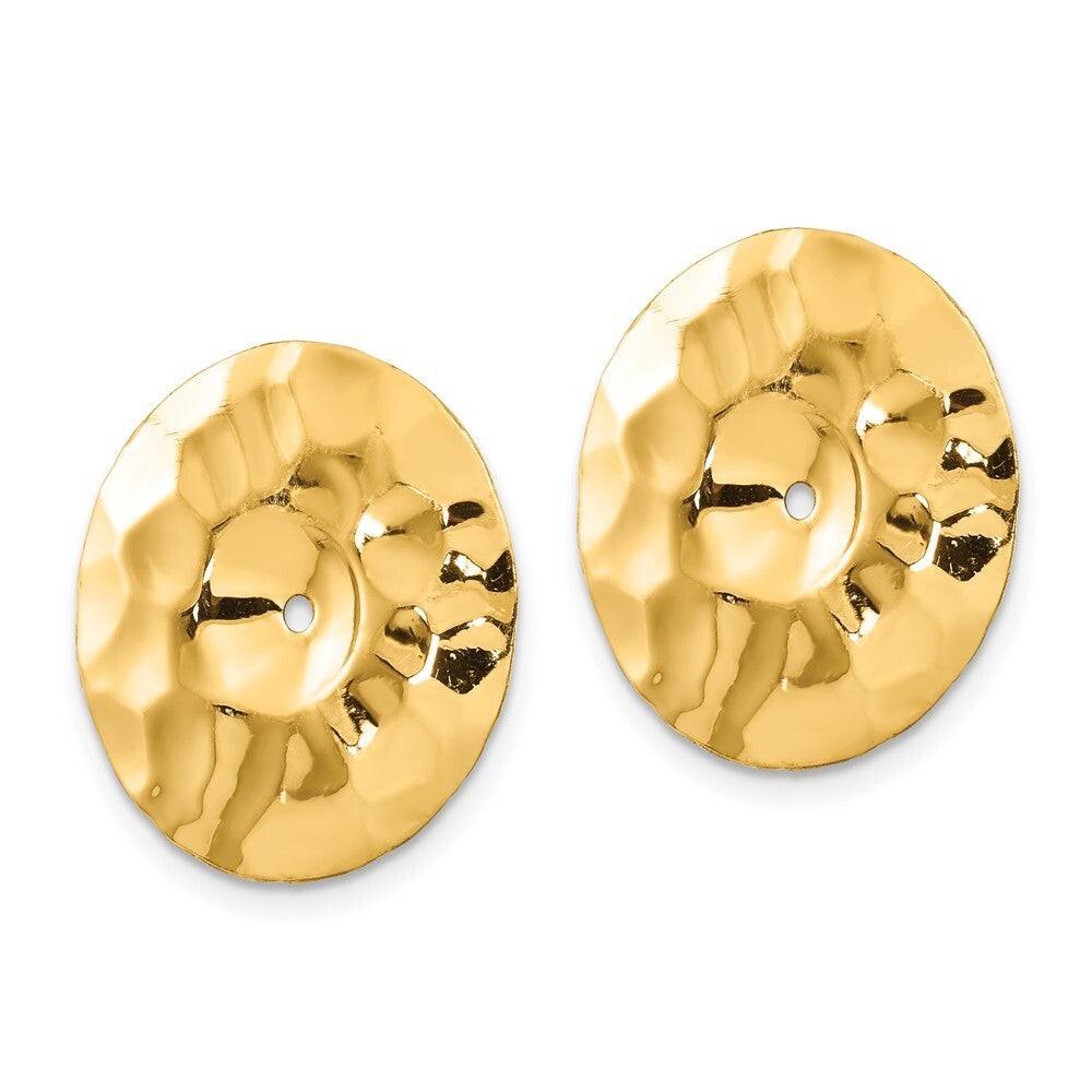 14k Yellow Gold Polished Hammered Disc Earring Jackets Gift for Women