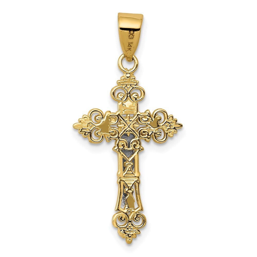 14k Two-tone Gold Small Lacy-Edge Inri Crucifix Pendant for Women