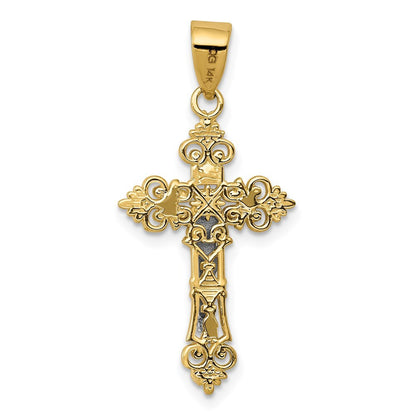 14k Two-tone Gold Small Lacy-Edge Inri Crucifix Pendant for Women