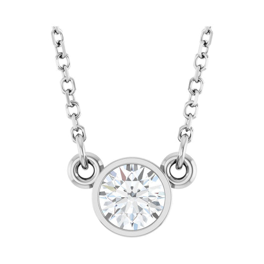 14k White Gold 1/3 CT Natural Diamond Solitaire Pendant Necklace 18"