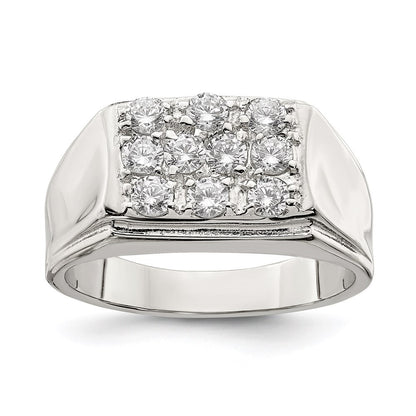 Sterling Silver Rhodium-plated Men's Cubic Zirconia Ring Size 9