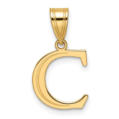14k Yellow Gold Polished Etched Letter C Initial Pendant for Women