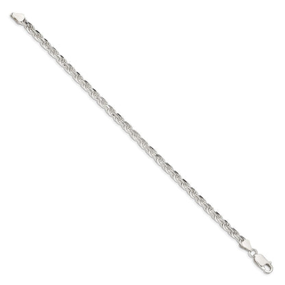 Sterling Silver 4.25mm Diamond-cut Rope Chain Bracelet
