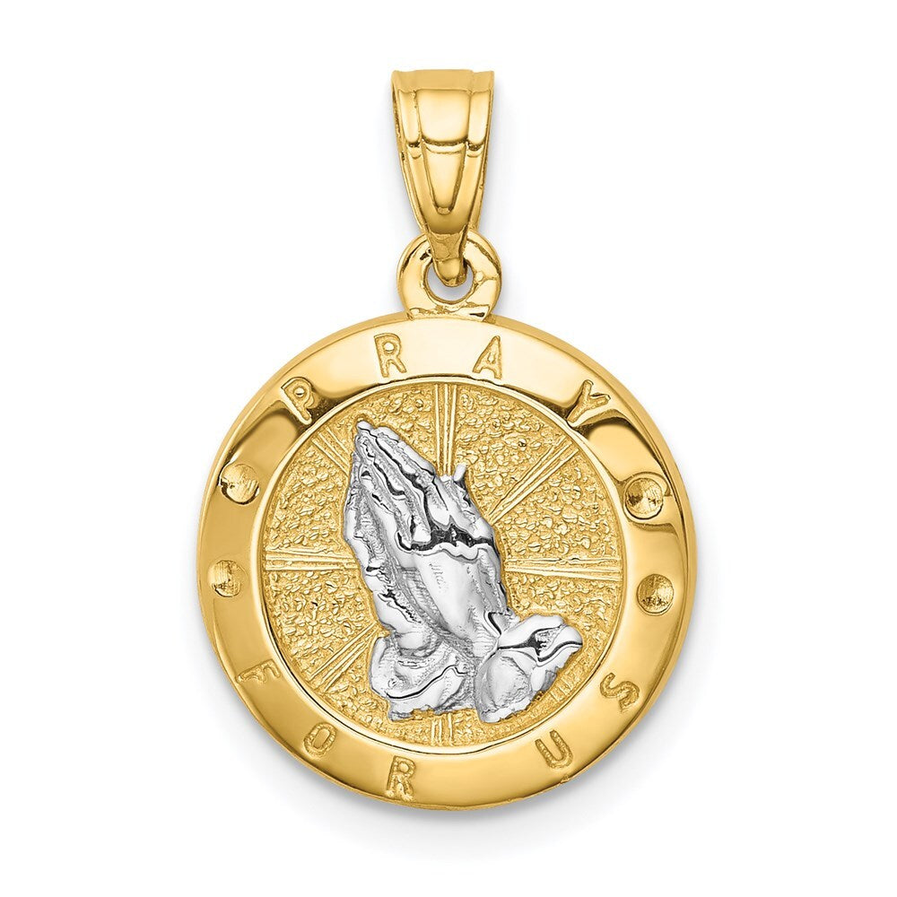 14k Yellow Gold Rhodium Praying Hands Pendant for Women