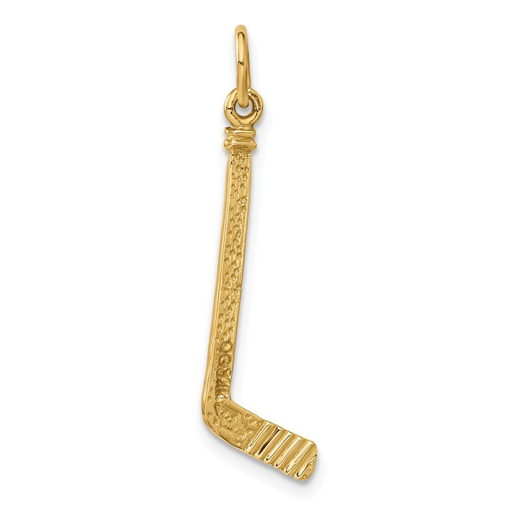 14k Yellow Gold Satin Diamond-cut Hockey Stick Charm