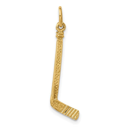 14k Yellow Gold Satin Diamond-cut Hockey Stick Charm