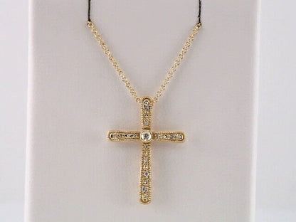 14k Yellow Gold .05 CTW Natural Diamond Cross Pendant Necklace 18"