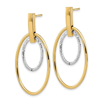 14k Two-tone Polished Diamond Cut Dangle Earrings