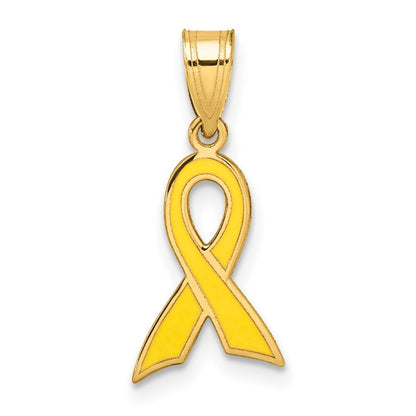 14k Yellow Gold Small Yellow Enameled Awareness Ribbon Charm Pendant for Women