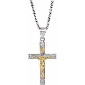 Sterling Silver & 14k Yellow Gold 28x16.2 mm Crucifix 24" Necklace