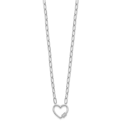 Sterling Silver RH-plated CZ Heart Paperclip Link 16in w/2in ext Necklace