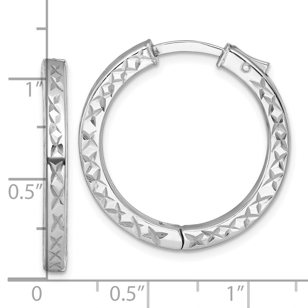 Sterling Silver Polished Diamond-cut Hinged Square Tube Hoop Earrings