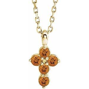 14k Yellow Gold Natural Citrine Cross Pendant Necklace 16-18"