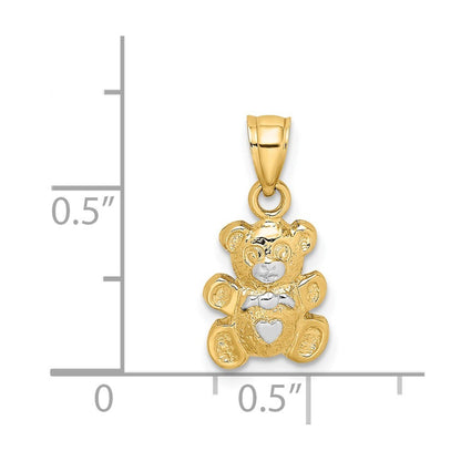 14k Yellow Gold and White Rhodium Teddy Bear Charm