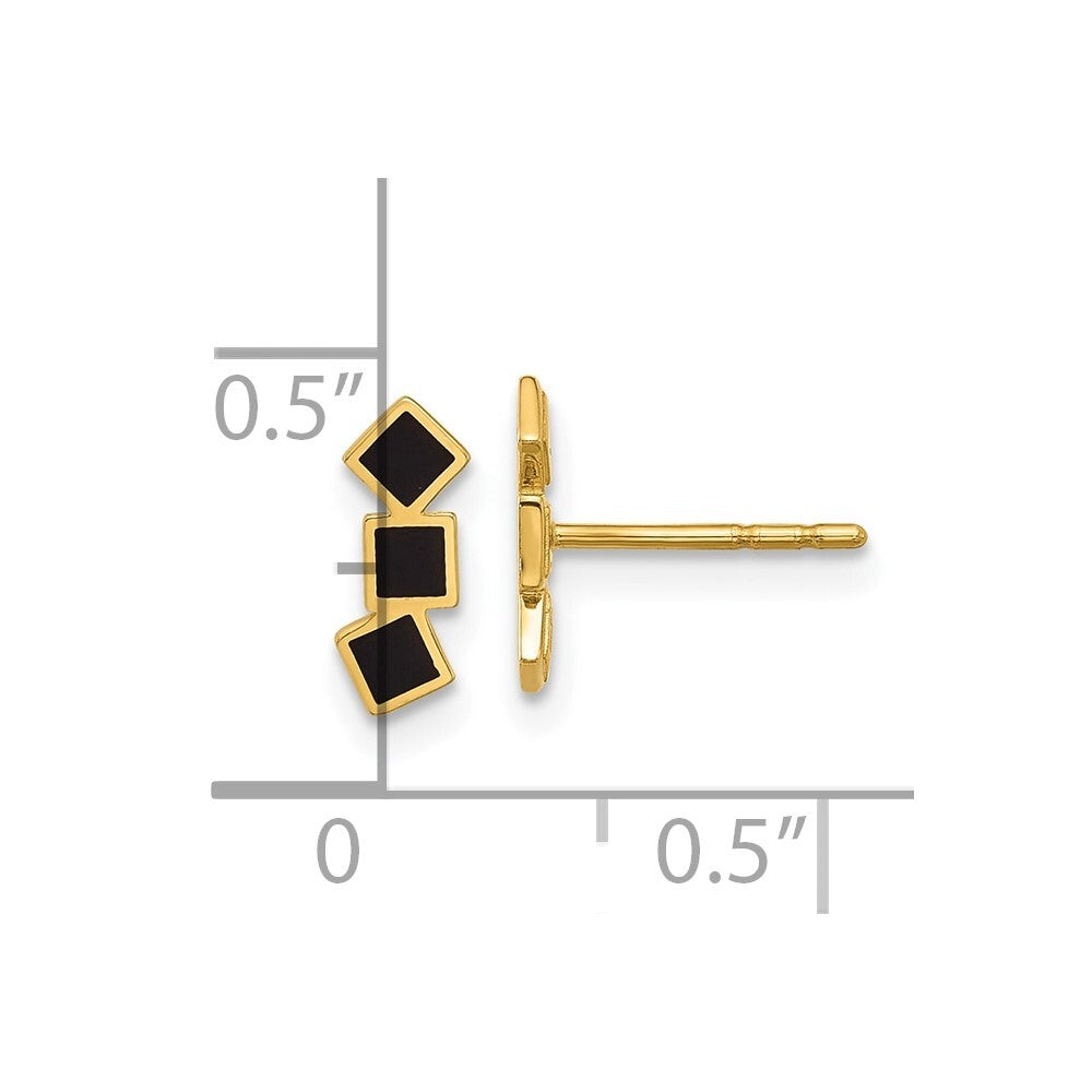 14k Yellow Gold Black Epoxy Squares Stud Earrings Gift for Women
