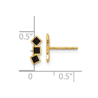 14k Yellow Gold Black Epoxy Squares Stud Earrings Gift for Women