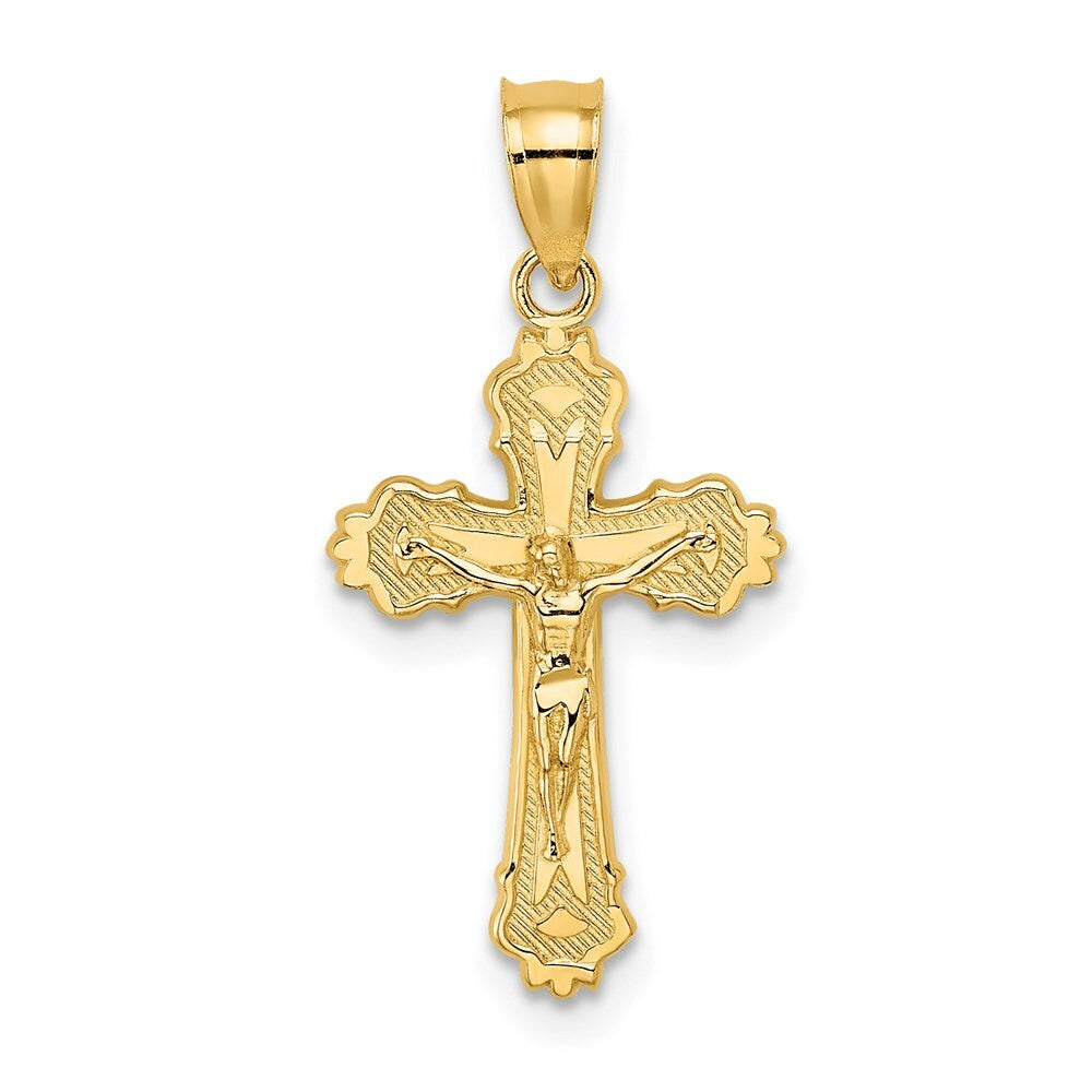 14k Yellow Gold  Textured Scalloped Edge Crucifix Charm Pendant for Women