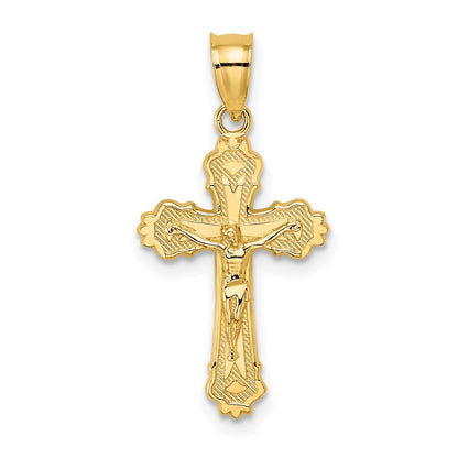 14k Yellow Gold  Textured Scalloped Edge Crucifix Charm Pendant for Women